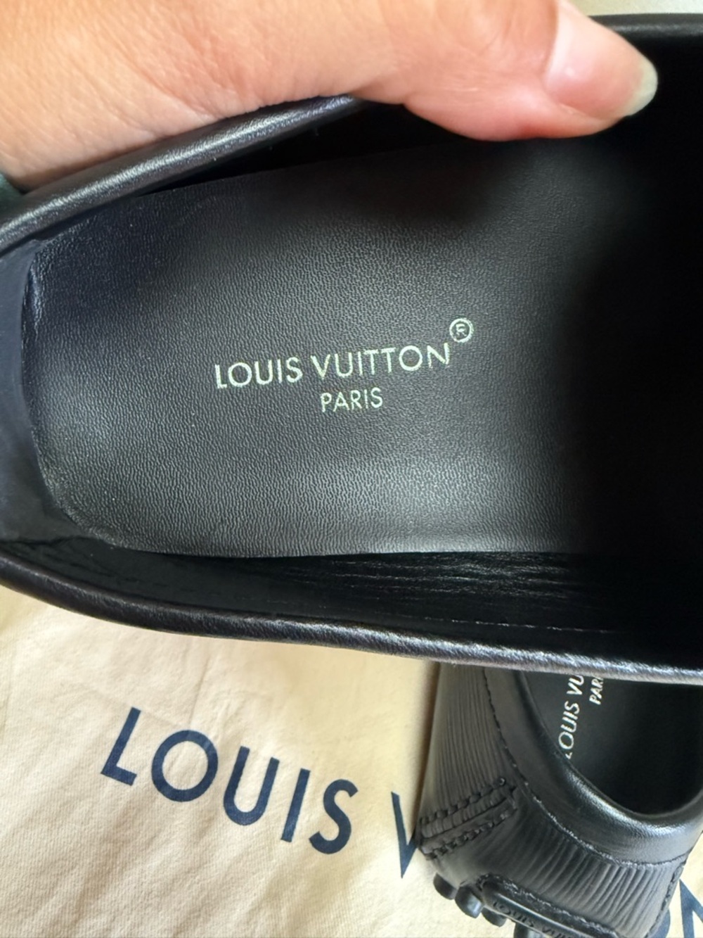 SOLD!!! Louis Vuitton Black Leather LV Logo Slip-On Loafers - Picture 6 of 10
